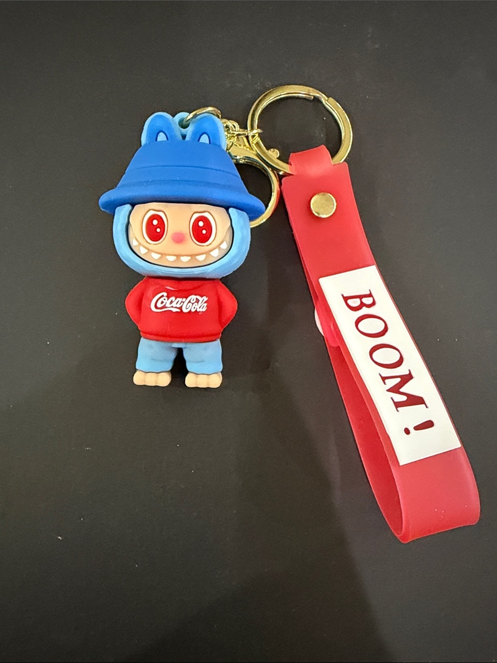 Coca Cola Red & Blue Labubu Character Keychain with Red Strap